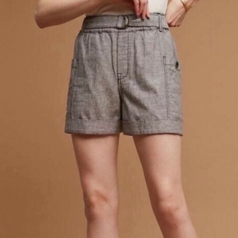 Anthropologie Hei Hei Grey Linen Blend Belted Utility Shorts Women Size S‎